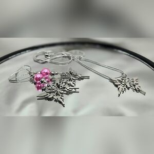 Handmade Stainless Steel Pink Butterfly Pendant Necklace Set